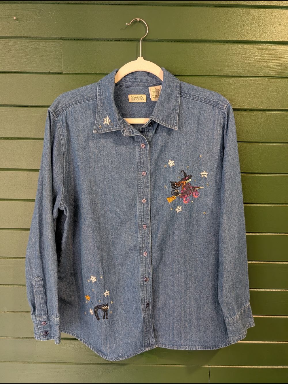 Classic Elements Denim Halloween Embroidered Shirt